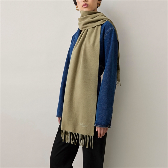 Mulberry Small Solid Merino Wool Scarf Linen Green